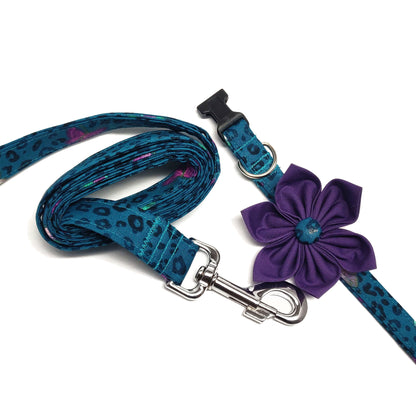 Teal Leopard Dog & Cat Bow Tie/ Collar Flower