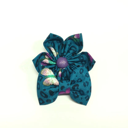 Teal Leopard Dog & Cat Bow Tie/ Collar Flower